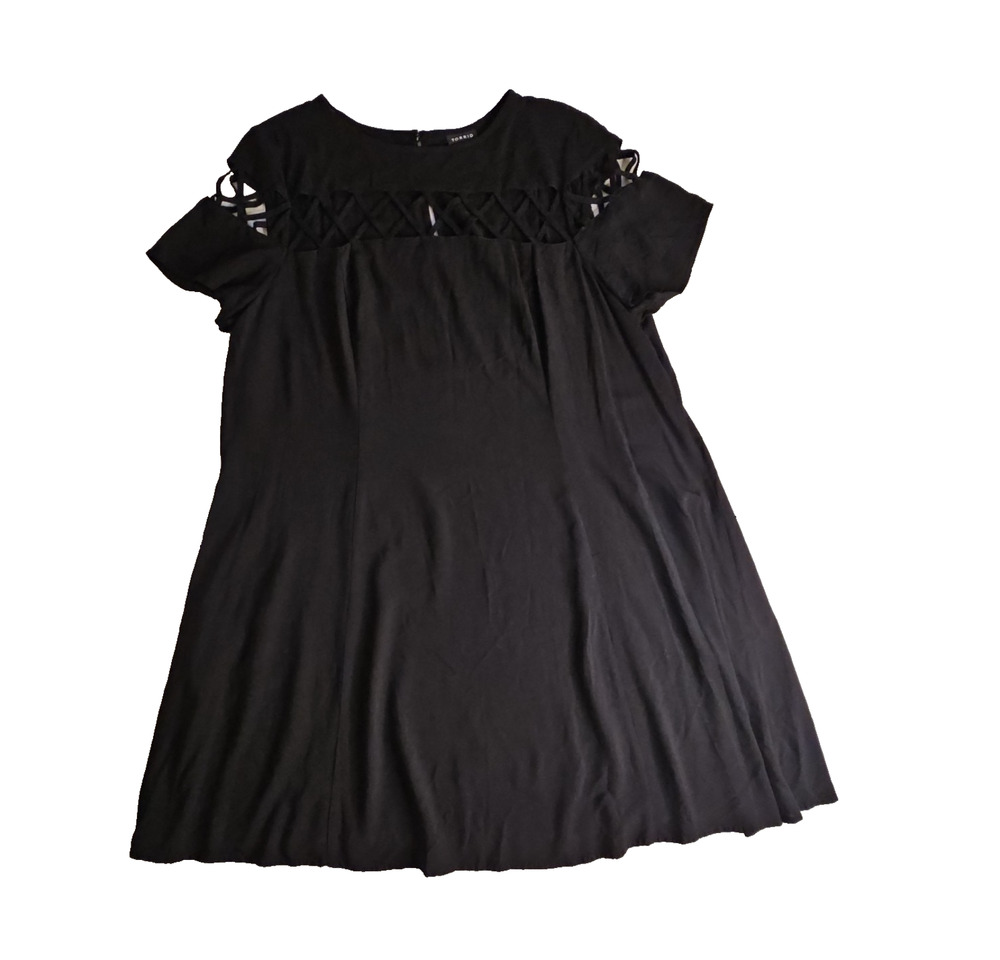 Torrid Womens 2 2X Black Lattice Challis Trapeze Mini Dress Rayon Cutout